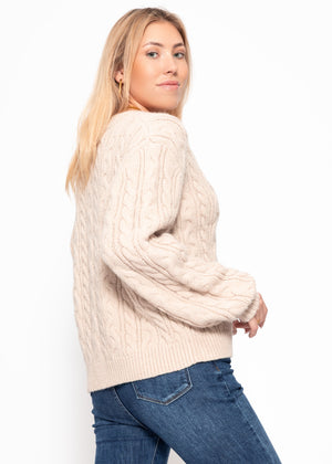 Strickjacke mit Zopfmuster - greige