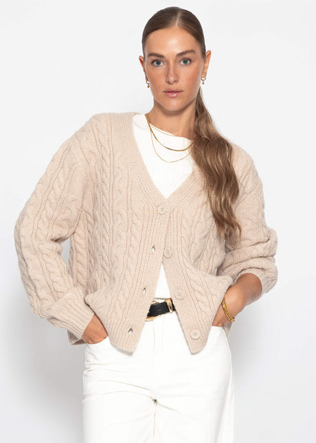 Strickjacke mit Zopfmuster - greige