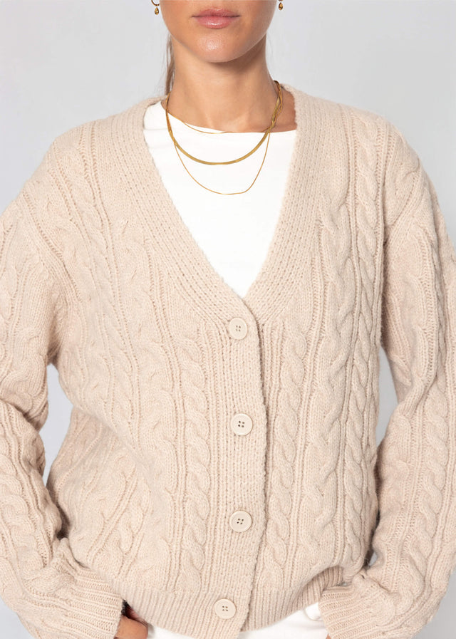 Strickjacke mit Zopfmuster - greige