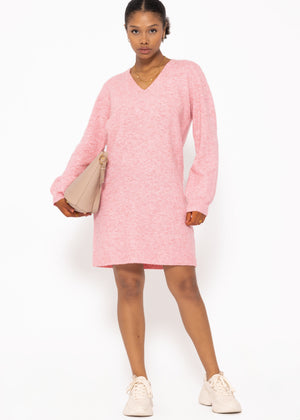 Strickkleid mit V-Ausschnitt - rosa