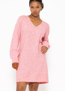 Strickkleid mit V-Ausschnitt - rosa