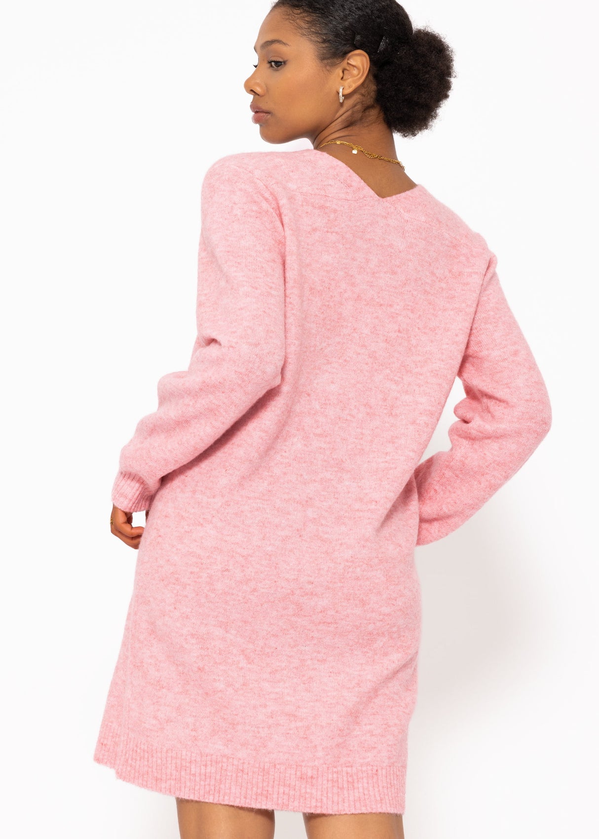 Strickkleid mit V-Ausschnitt - rosa
