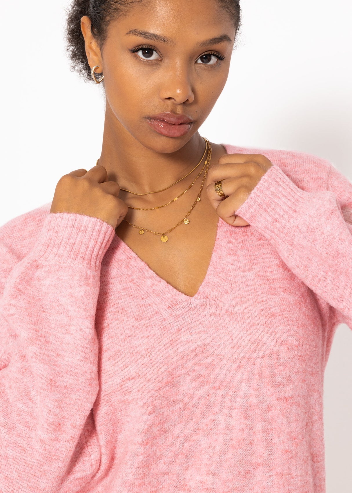 Strickkleid mit V-Ausschnitt - rosa