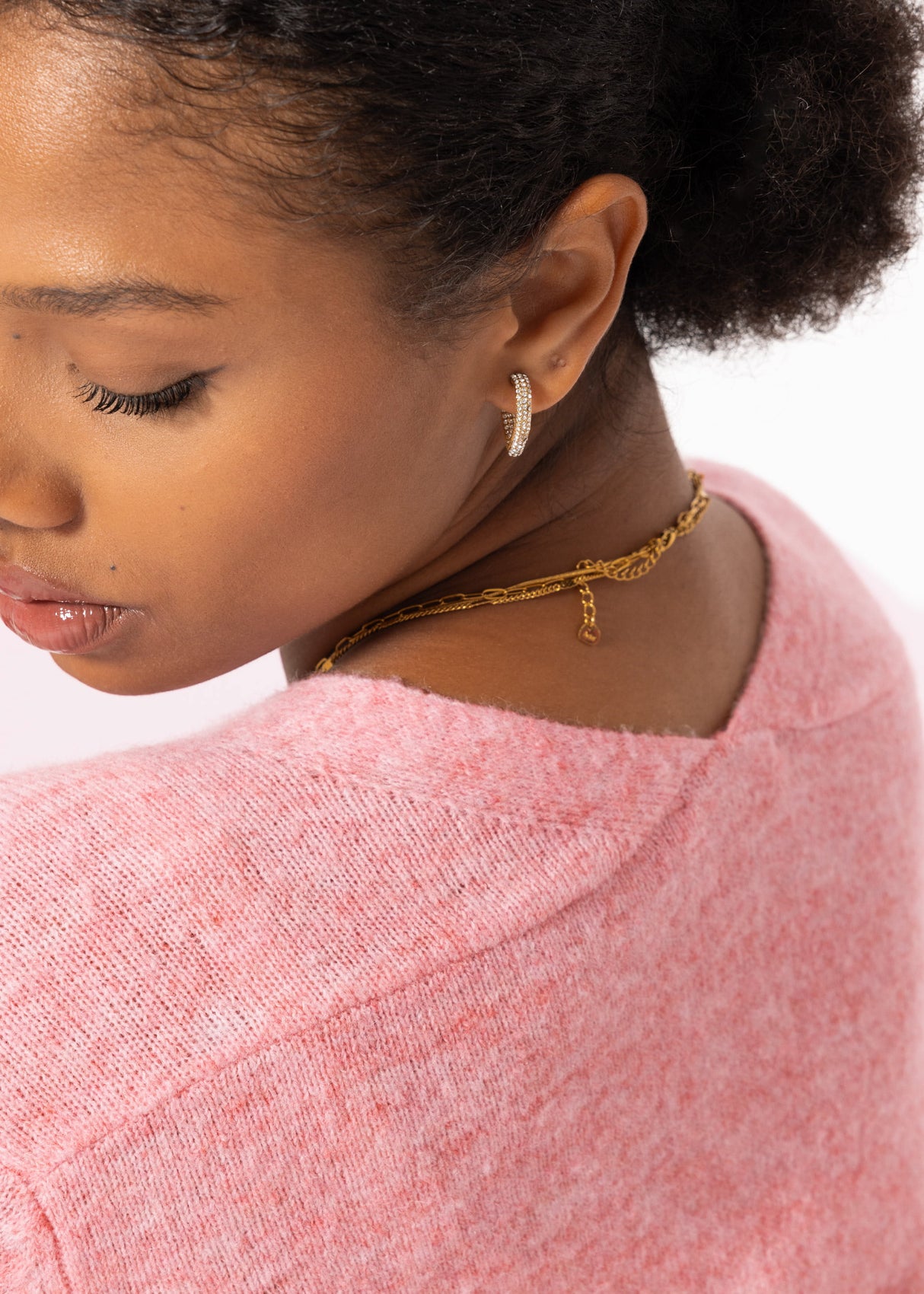 Strickkleid mit V-Ausschnitt - rosa