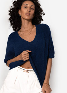 Strickoberteil mit V-Ausschnitt - dunkelblau