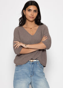 V-neck knit top - taupe