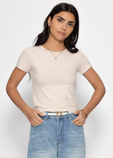 T-Shirt in geripptem Jersey - beige
