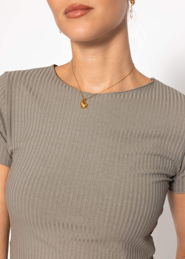 T-Shirt in geripptem Jersey - taupe