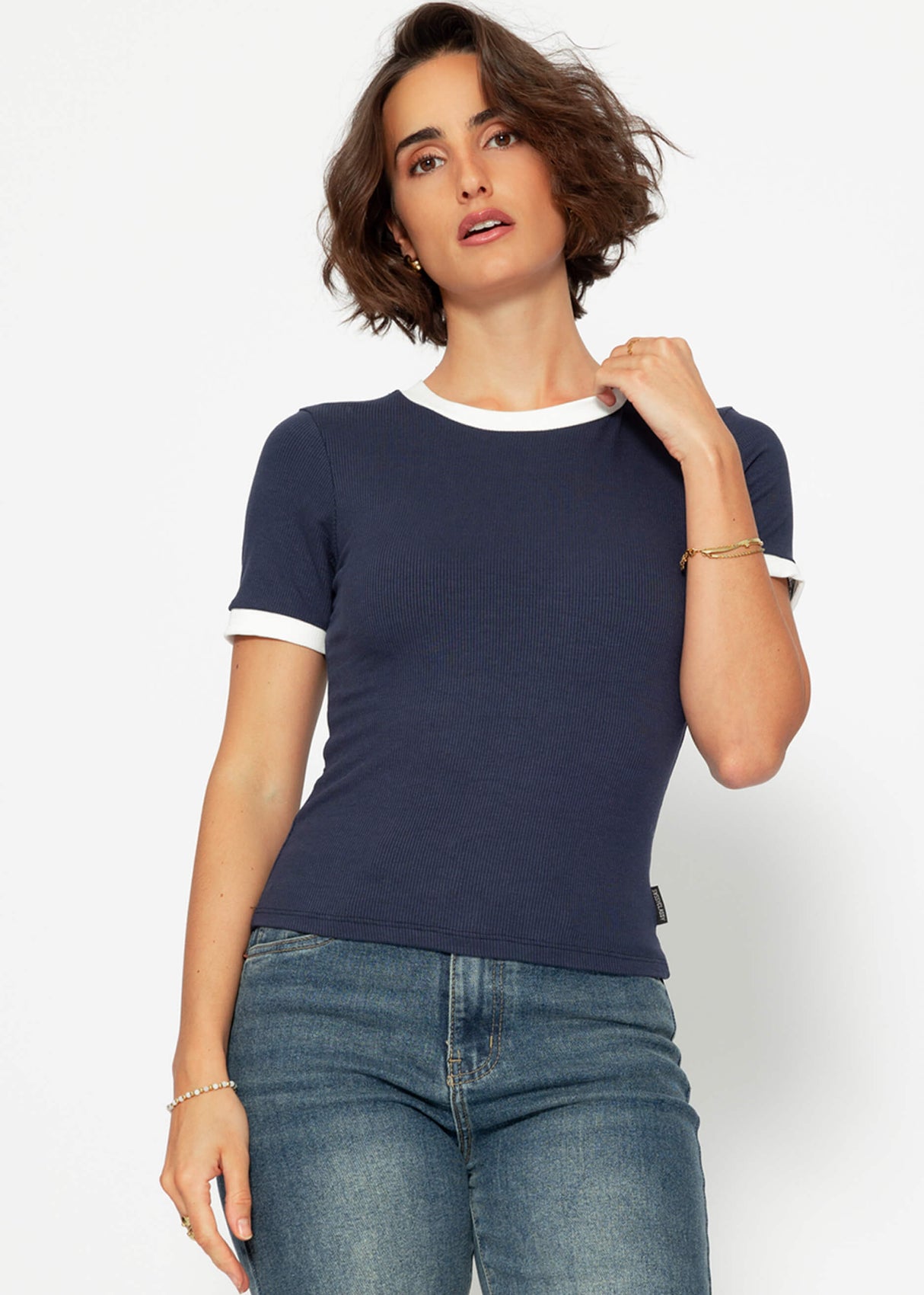T-Shirt mit Blenden - dunkelblau-offwhite