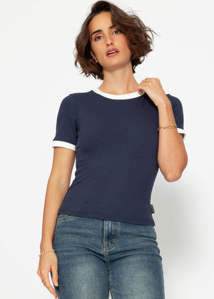 T-Shirt mit Blenden - dunkelblau-offwhite