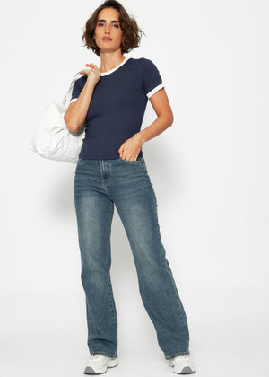 T-Shirt mit Blenden - dunkelblau-offwhite