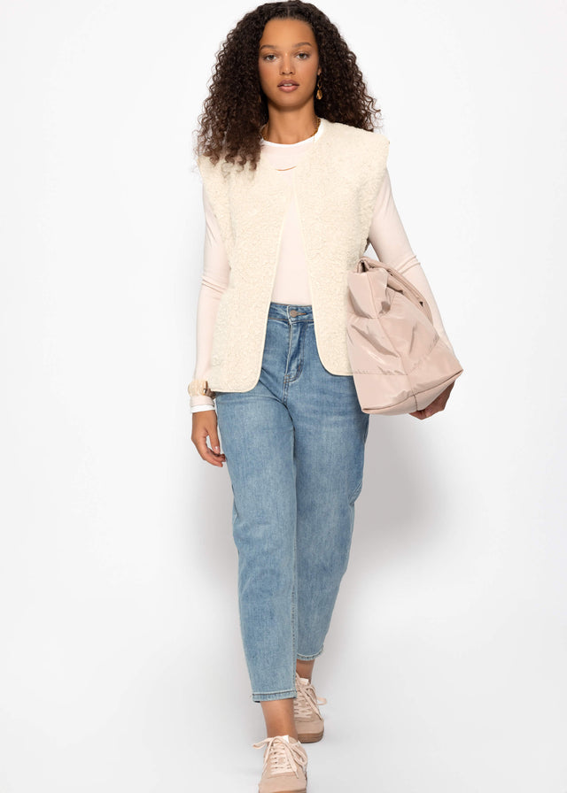 Teddy fleece gilet with pockets - beige cream