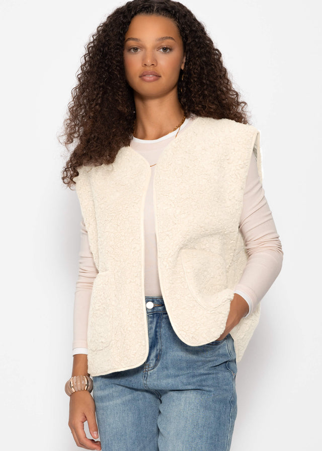 Teddy fleece gilet with pockets - beige cream
