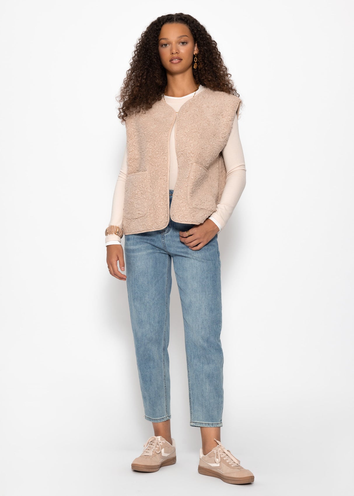 Teddyweste mit Taschen - beige