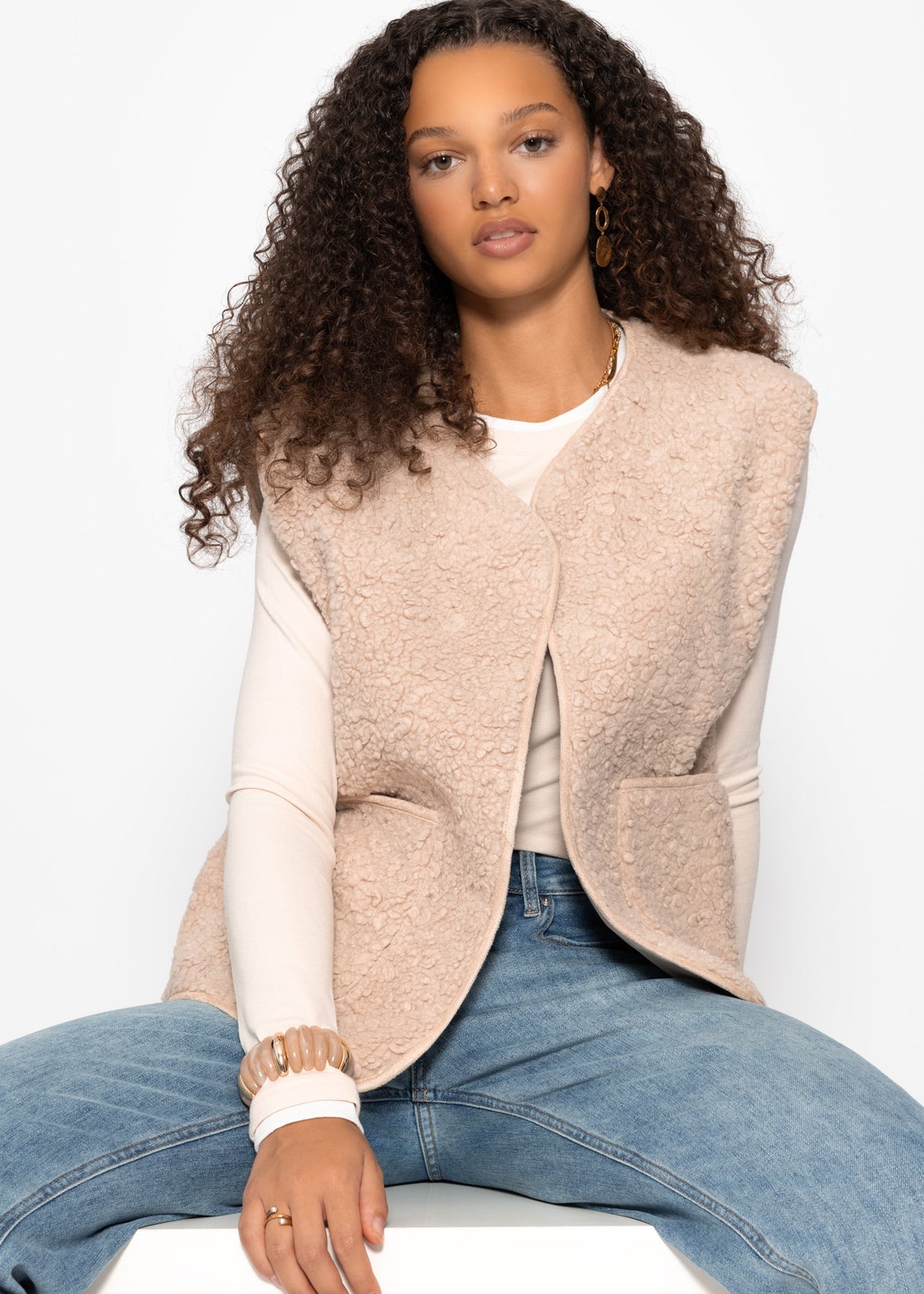 Teddyweste mit Taschen - beige