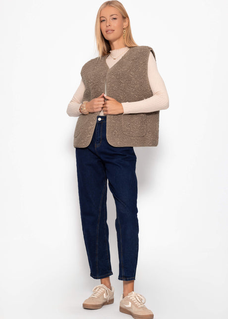 Teddyweste mit Taschen - taupe