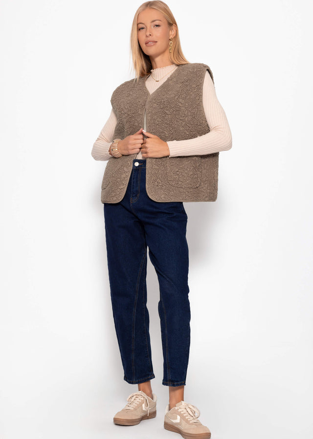 Teddy fleece gilet with pockets - grey taupe