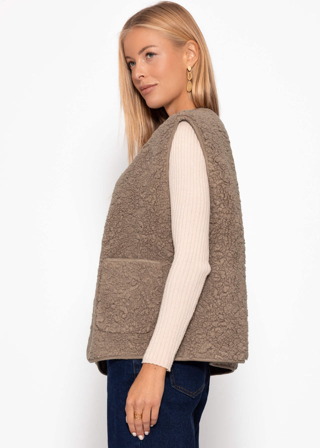 Teddy fleece gilet with pockets - grey taupe