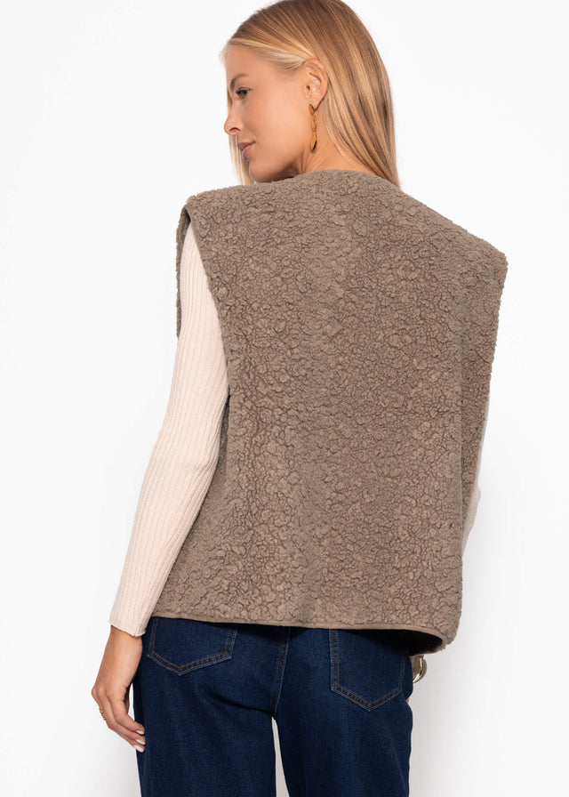 Teddy fleece gilet with pockets - grey taupe