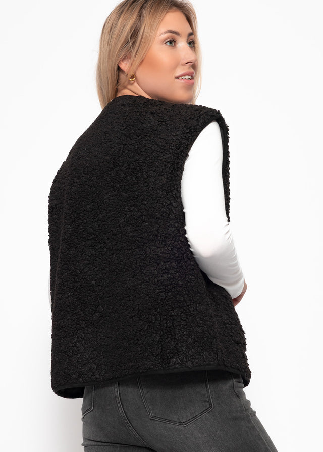 Teddy fleece gilet with pockets - coal black