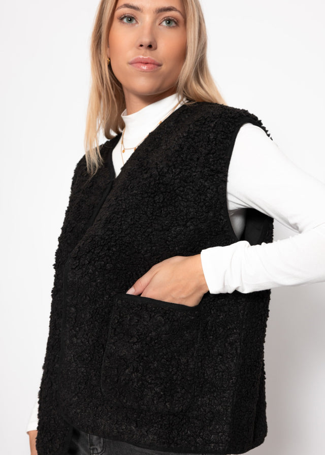 Teddy fleece gilet with pockets - coal black
