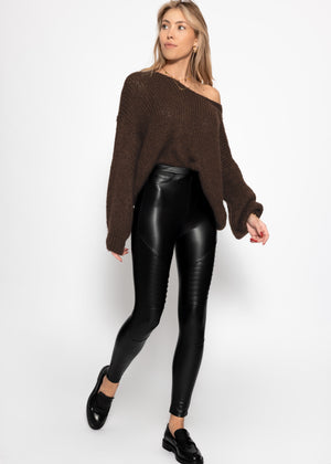 Thermo biker leather leggings - black