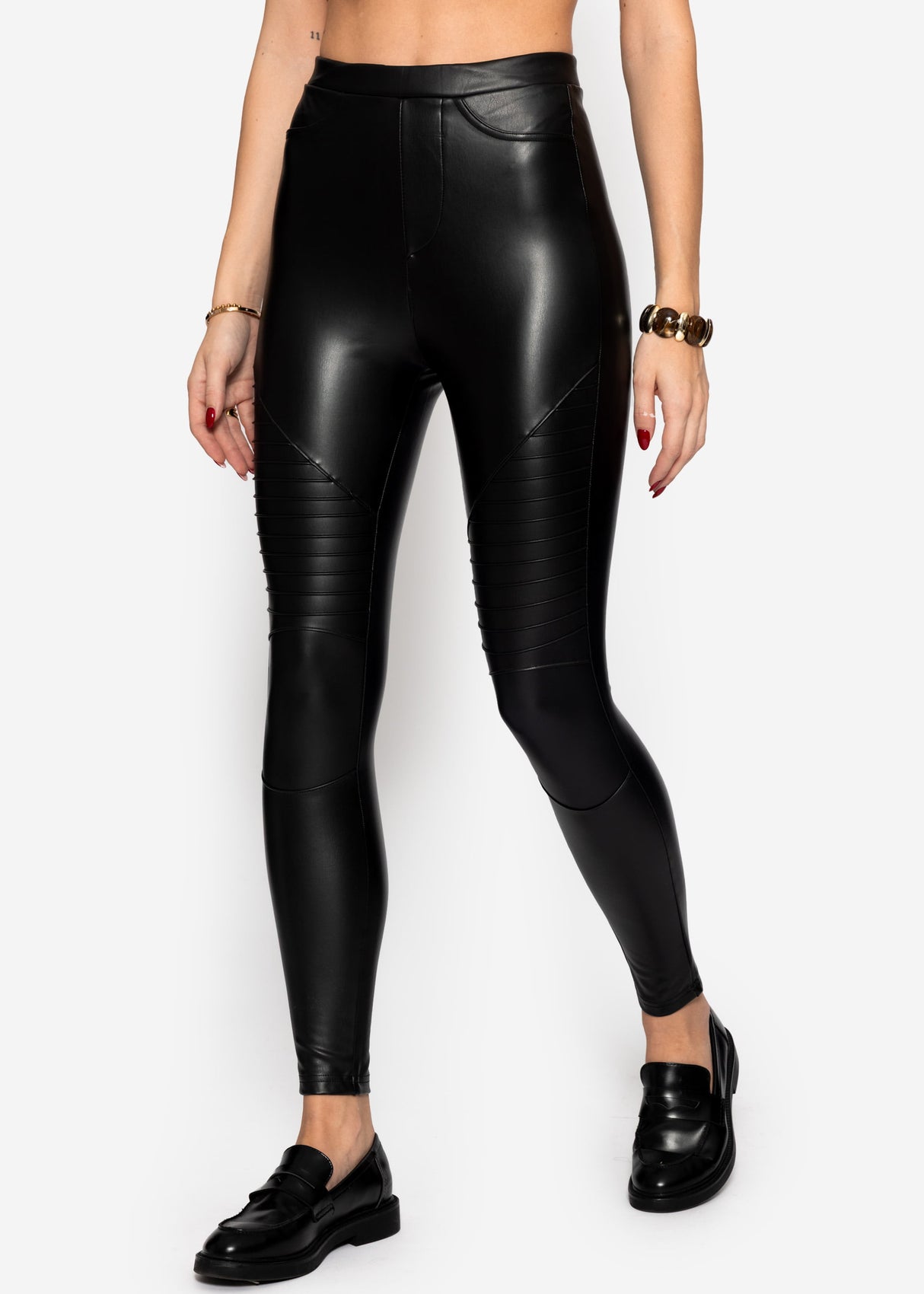 Thermo biker leather leggings - black