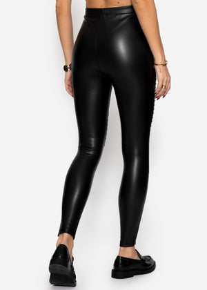 Thermo biker leather leggings - black