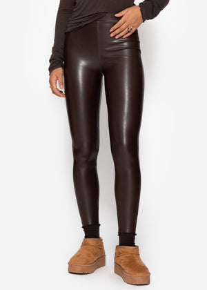 Thermo Lederleggings mit aufgesetzten Taschen, dunkelbraun