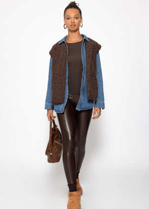 Thermo Lederleggings mit aufgesetzten Taschen, dunkelbraun