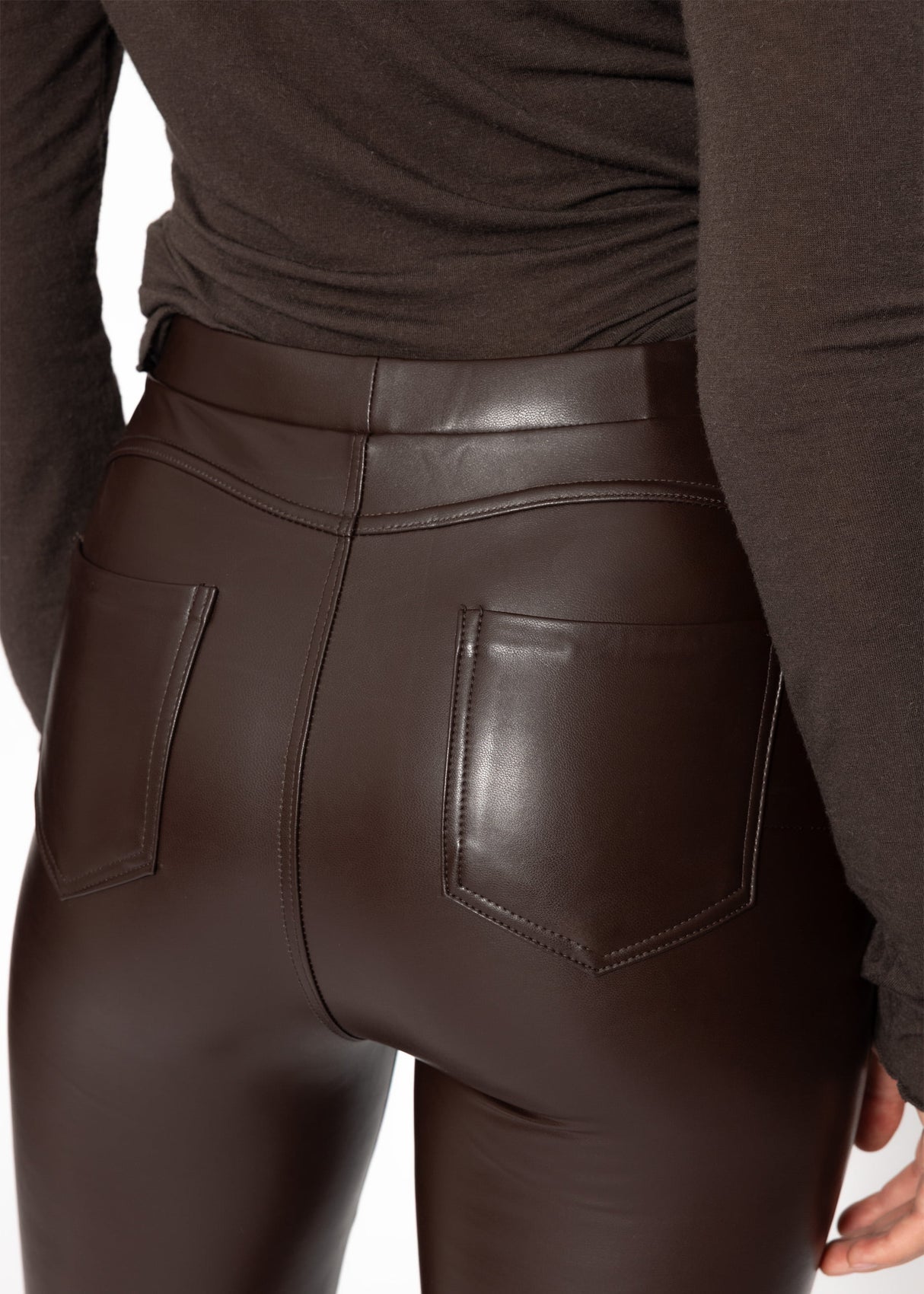 Thermo Lederleggings mit aufgesetzten Taschen, dunkelbraun
