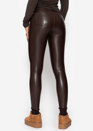 Thermo Lederleggings mit aufgesetzten Taschen, dunkelbraun