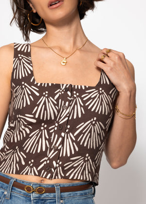 Top mit Knopfleiste und Muschel-Print - braun