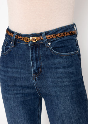 Adjustable belt - leo print - brown