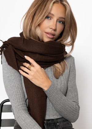 Soft scarf made of viscose and wool mix - dark brown