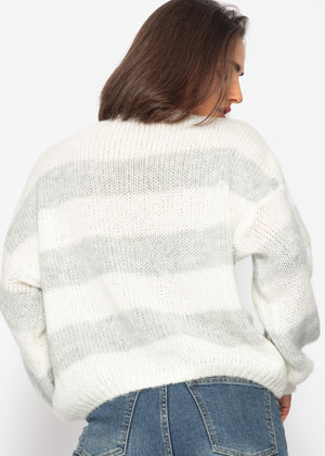 Soft, striped knit sweater - off-white-grey