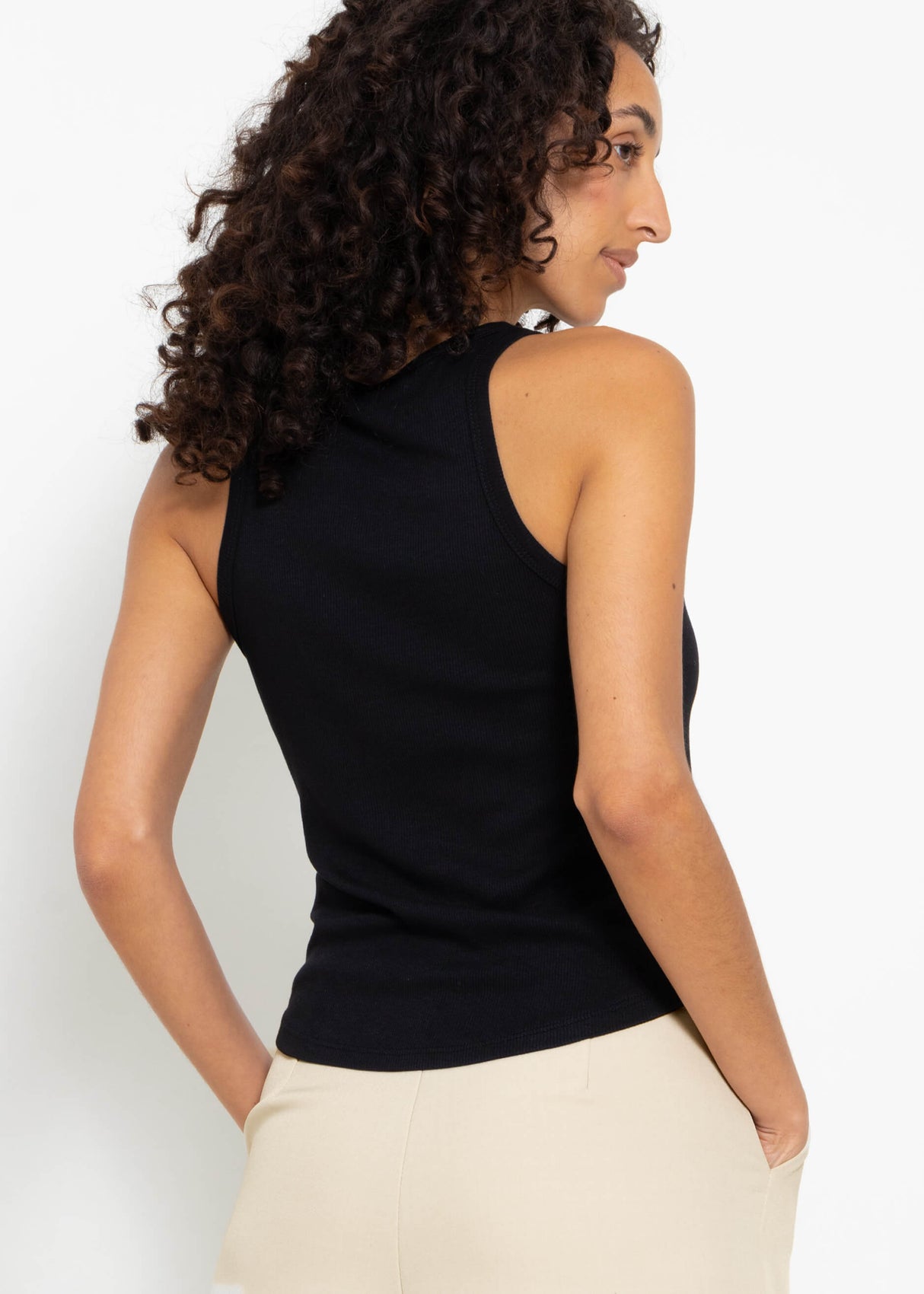 Geripptes Tank Top - schwarz
