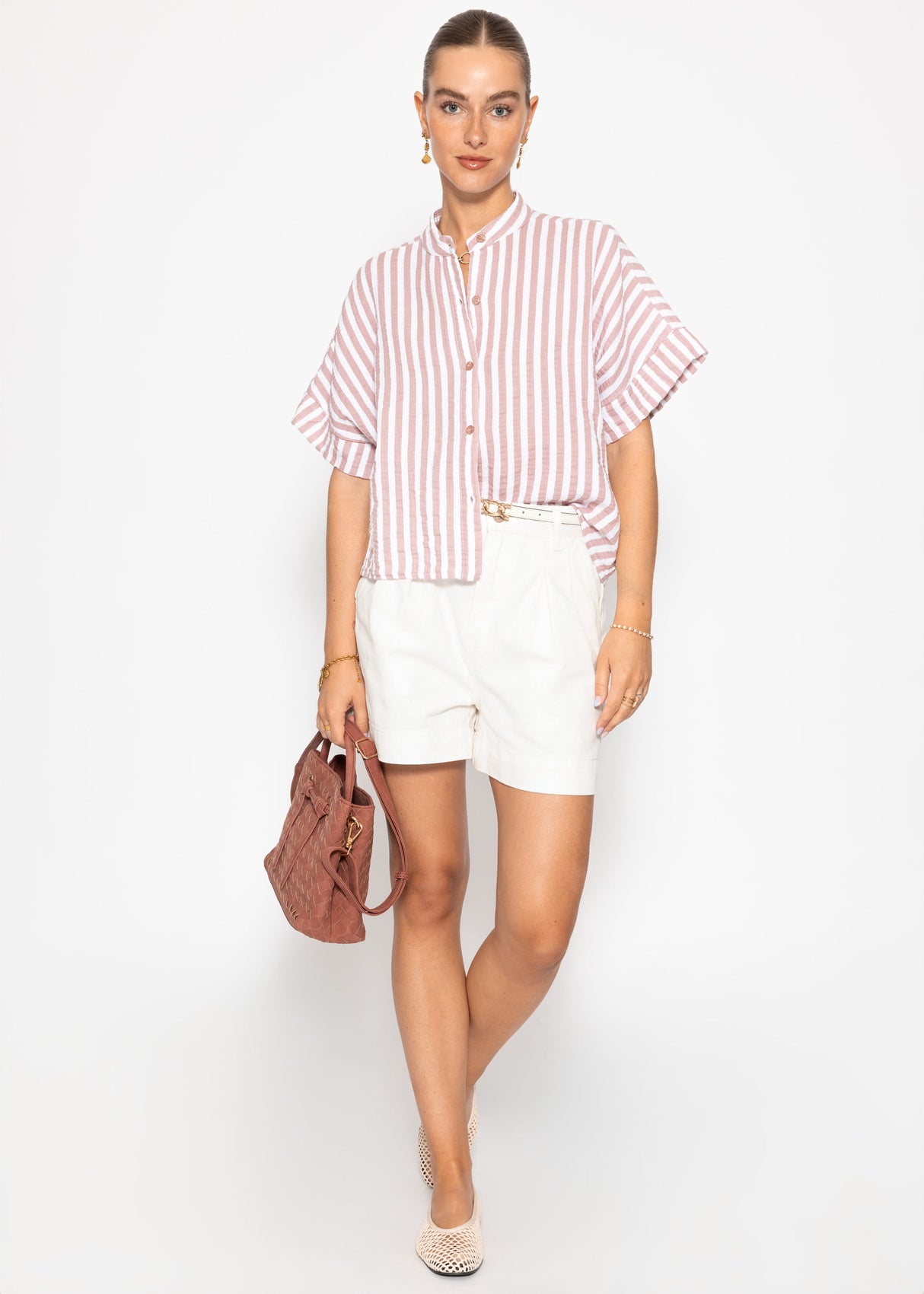Wide High-Waist Denim Shorts - Off-white