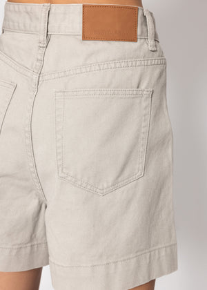 Weite High Waist Jeans Shorts - greige