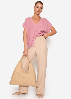 Strickweste mit Herzknöpfen - rosa