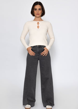Wide Leg Jeans mit Strasssteinen - dunkelgrau