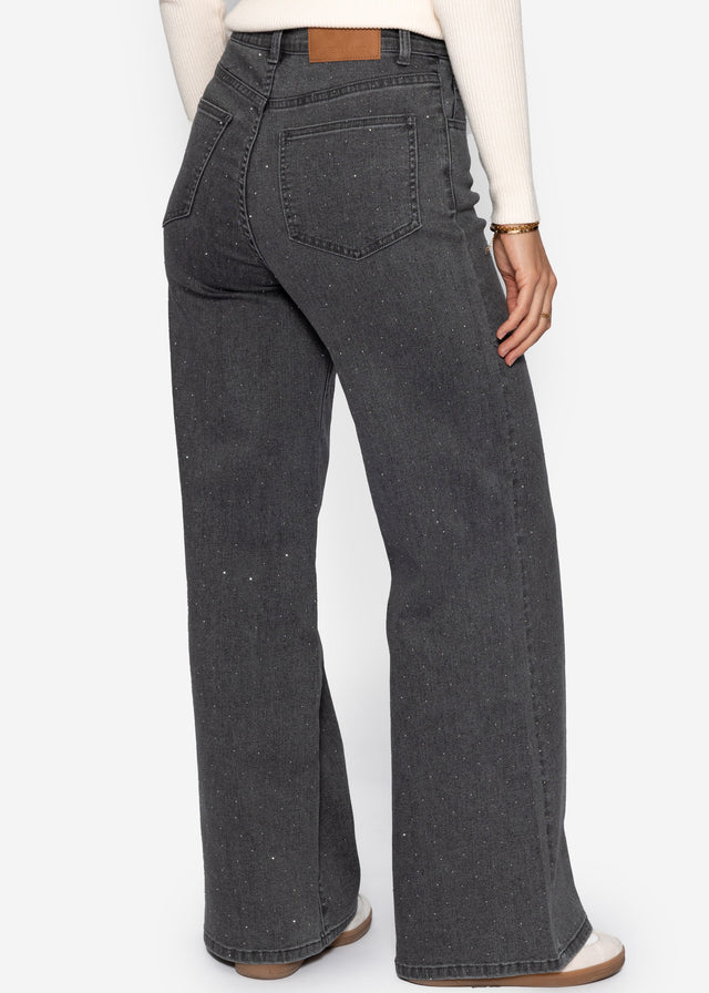 Wide Leg Jeans mit Strasssteinen - dunkelgrau