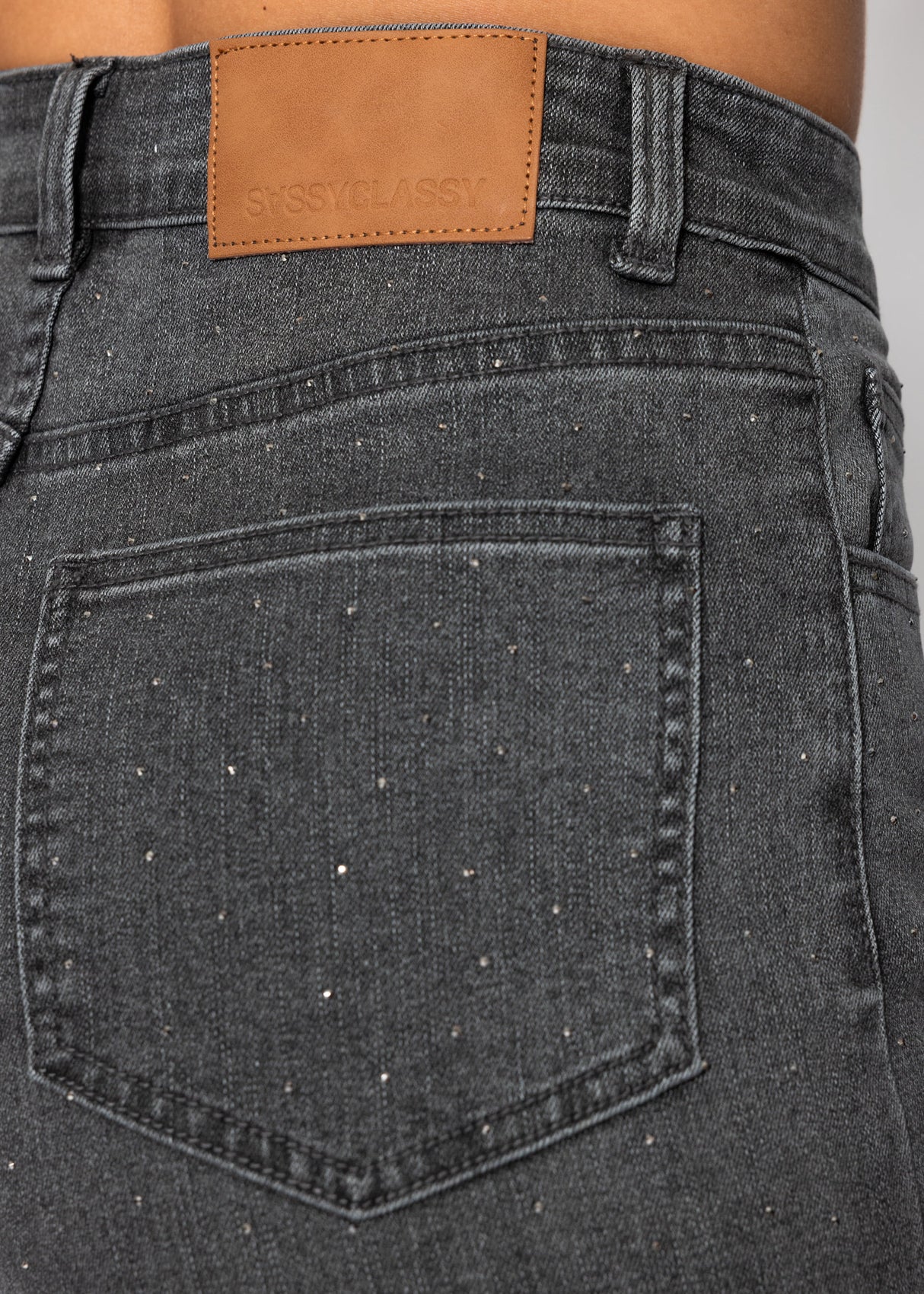 Wide Leg Jeans mit Strasssteinen - dunkelgrau