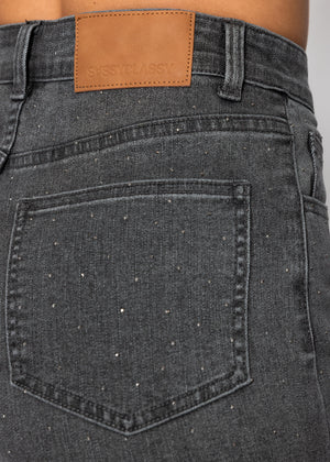 Wide Leg Jeans mit Strasssteinen - dunkelgrau
