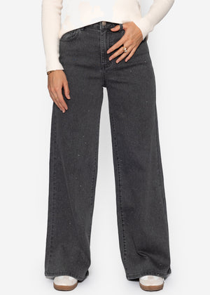 Wide Leg Jeans mit Strasssteinen - dunkelgrau