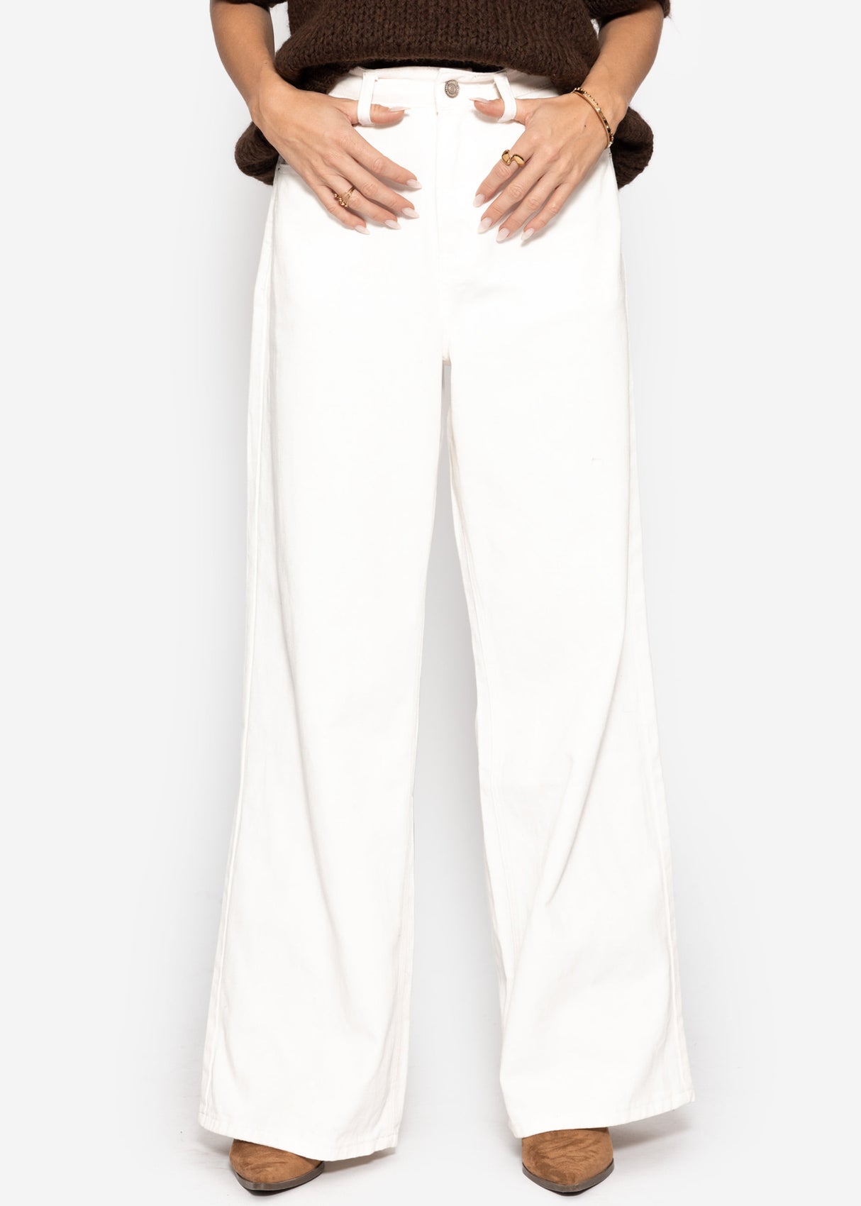 Wide Leg Jeans mit hohem Bund - offwhite