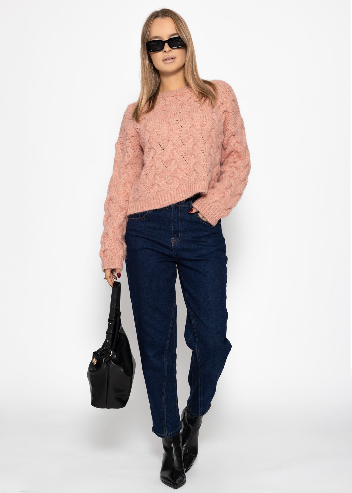 Zopfmusterpullover - rosa