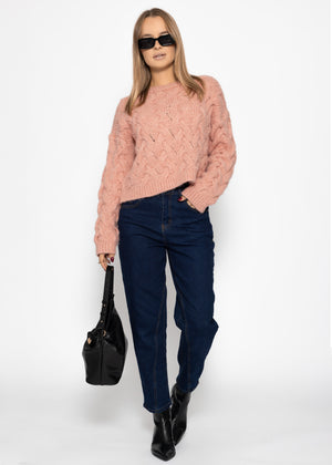 Zopfmusterpullover - rosa