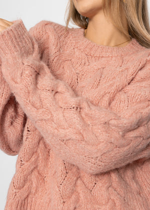 Zopfmusterpullover - rosa