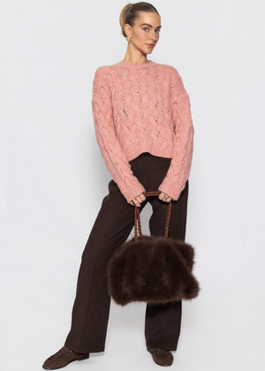 Zopfmusterpullover - rosa